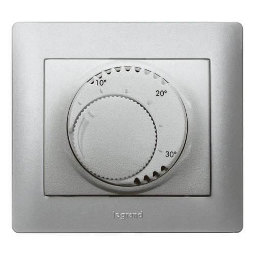 Термостат - Galea Life - с реверсивным контактом - 220 В~ - лицевая панель - aluminium | код 775685 |  Legrand